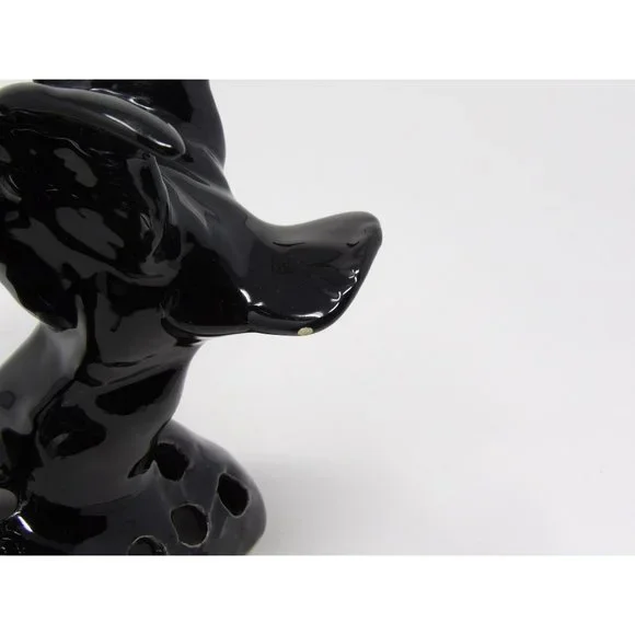 Vintage Camark Pottery Black Pair of Ducks Flower Frog with Matching Black Pond